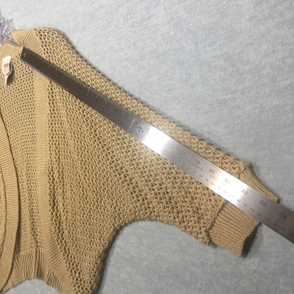 Faded Glory Large Tan Dolman 3/4 Sleeve Open Cardigan Tapered Hem Open Knit - Picture 6 of 12